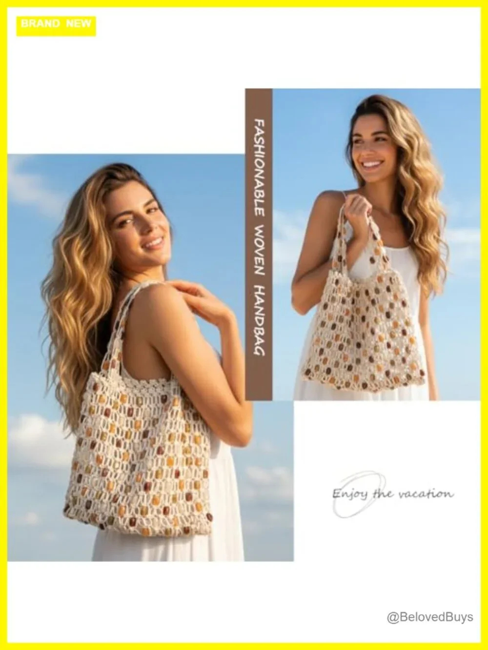 Handcrafted Crochet Shoulder Bag with Beaded Hobo Tote